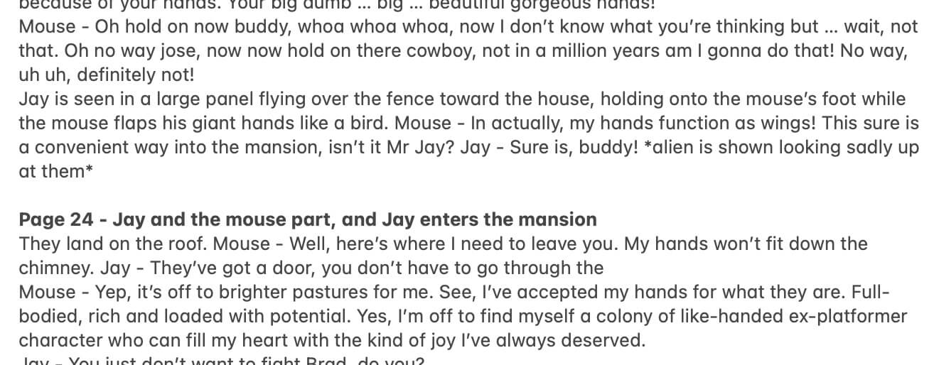 An excerpt of some plotlines for a comic