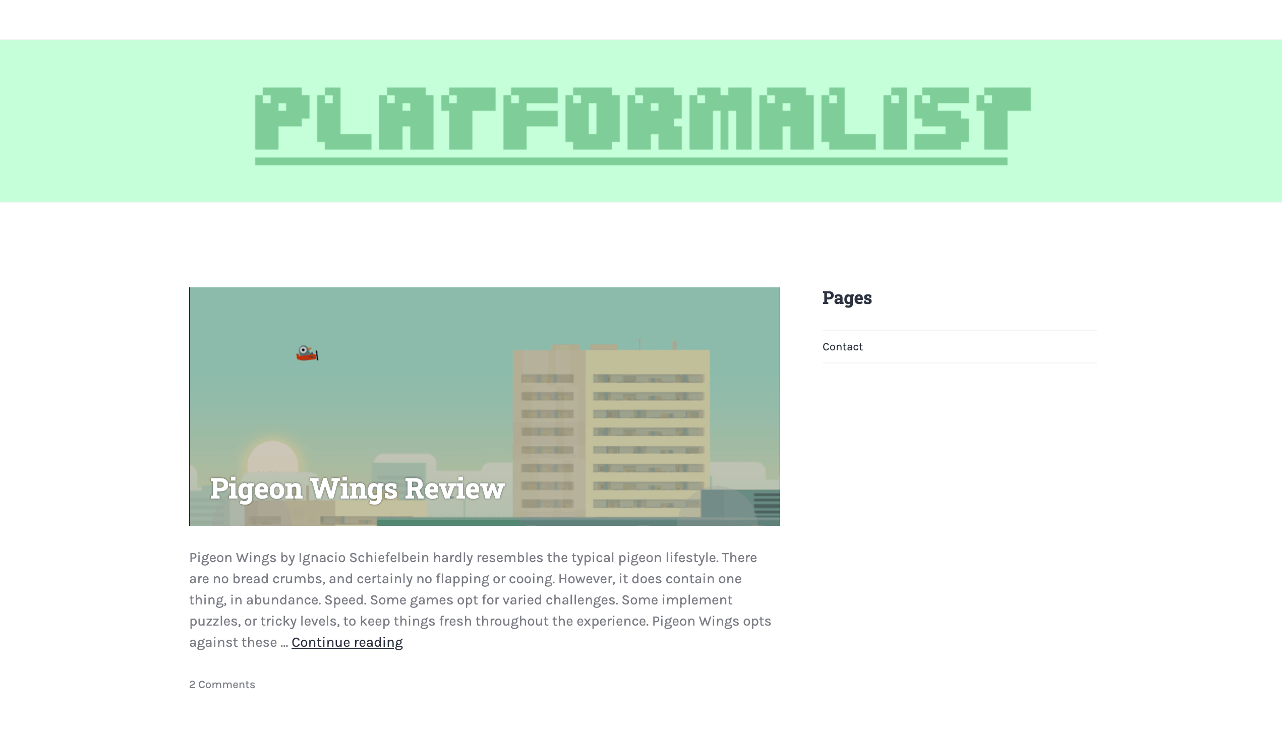 Screenshot of the Game reviews website
