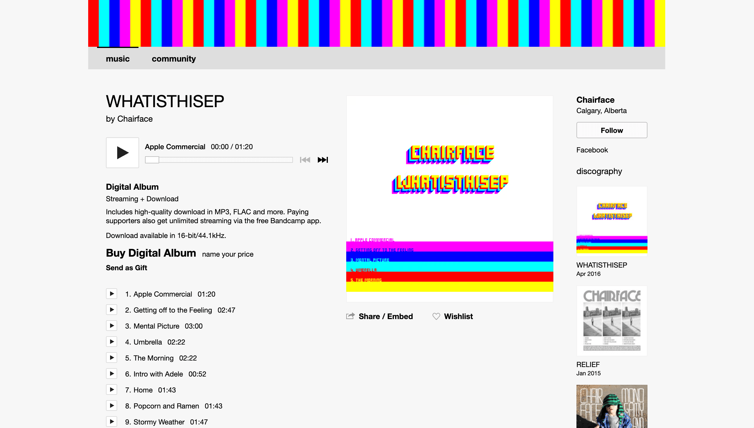 Screenshot of the Music/Demos website
