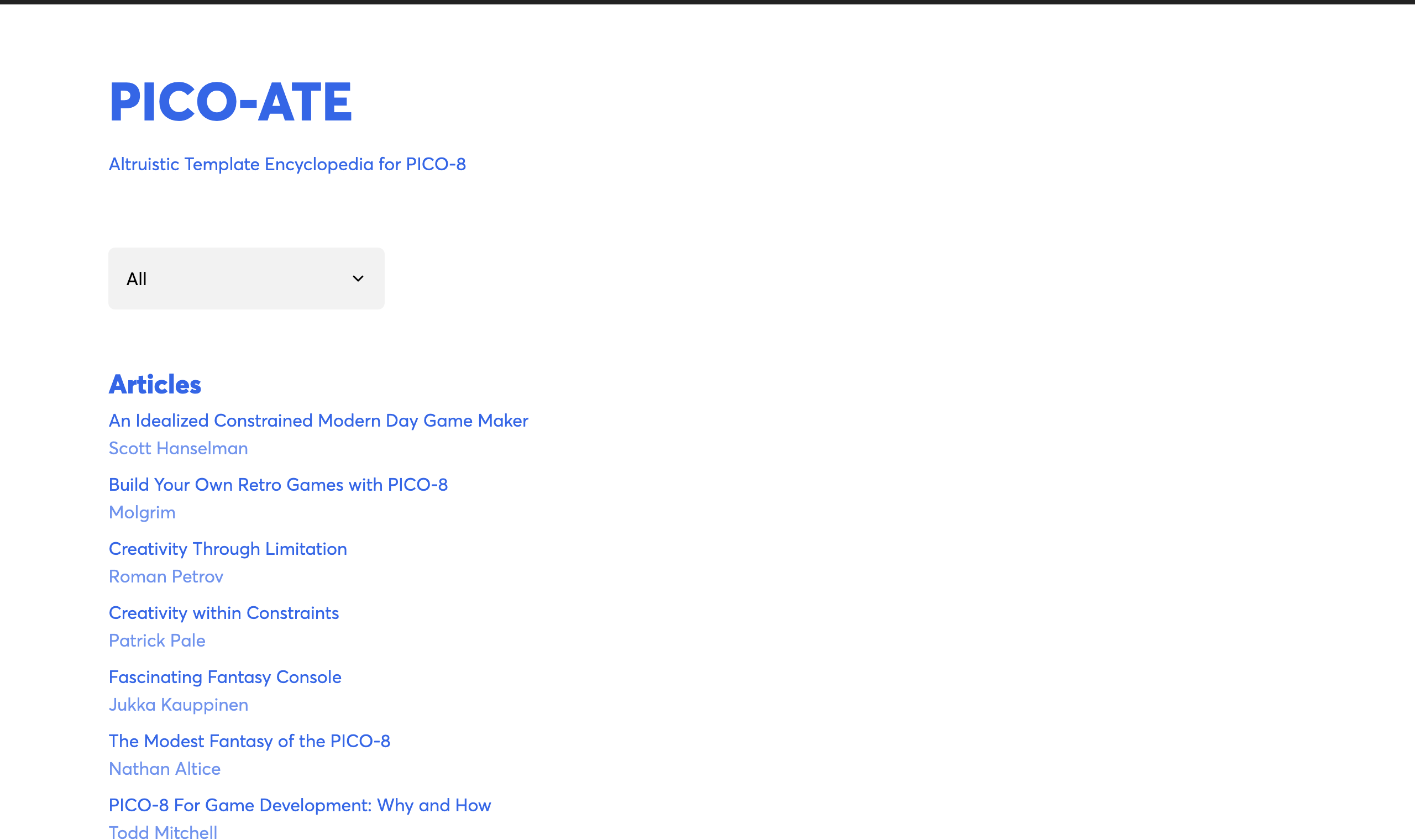 Screenshot of the PICO-ATE website